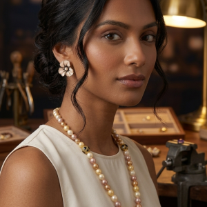 Luxury Multi-Tone Pearl Mala Necklace with Antique Gold Accent Beads