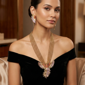 Golden Phoenix Rising Multi-Strand Statement Necklace